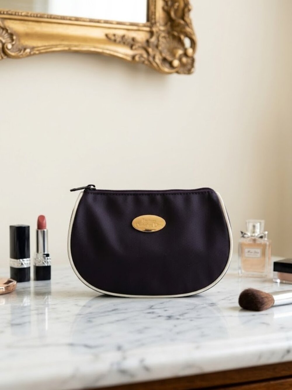 Christian Dior Parfums Blue Makeup Toiletry Cosmetic Top Zip Closure Bag Case